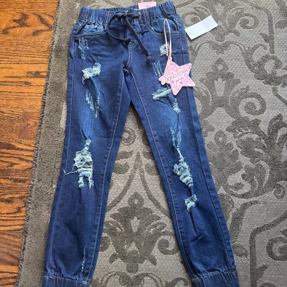 GOGO STAR Girls Distressed Denim Jogger Jeans Size 7 NWT Elastic Waist